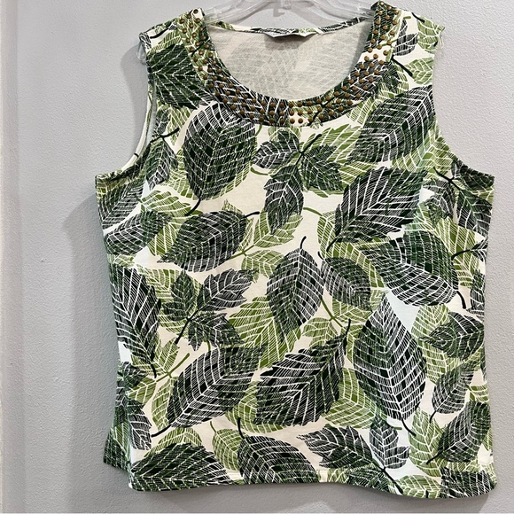 Draper’s & Damon’s Jacket & Tank Set Green/White Fern Print Plus Size XXL - Picture 3 of 6
